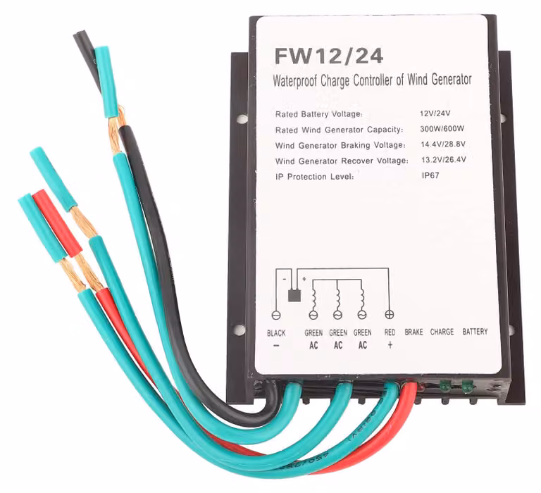 Centralina di controllo per turbine eoliche, modello FW12/24, potenza 300W/600W, grado di protezione IP67, impermeabile