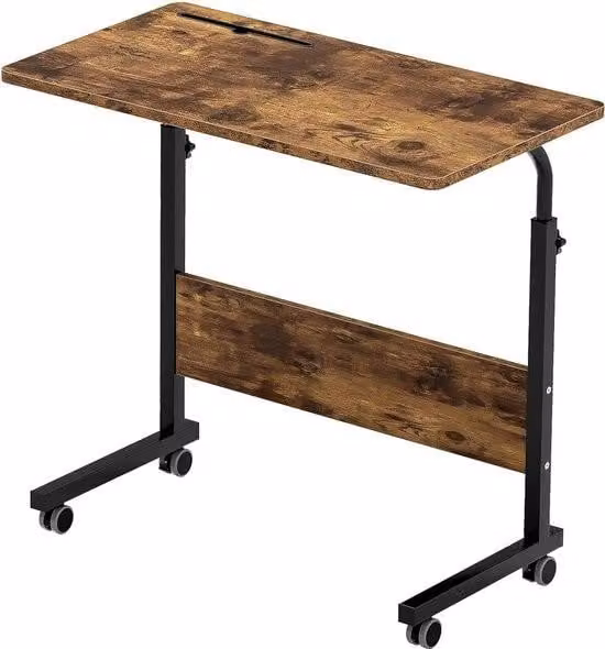 Tavolo per laptop regolabile in altezza, tavolo per computer con alloggiamento per tablet, 80 x 40 cm, tavolo per PC, tavolo per divano, fasciatoio, tavolino con rotelle, marrone vintage