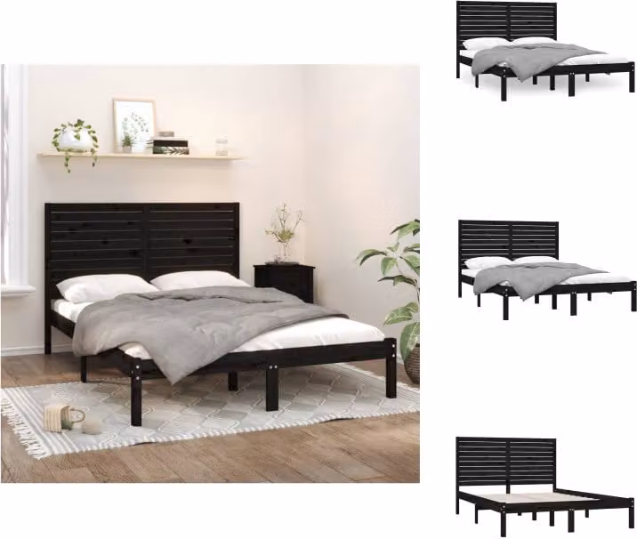 vidaXL Letto in legno massiccio nero 150x200 cm - Letti & reti