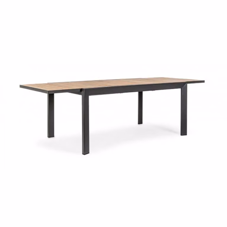 Tavolo allungabile BELMAR effetto legno e struttura in alluminio antracite 160×100 cm – 240×100 cm