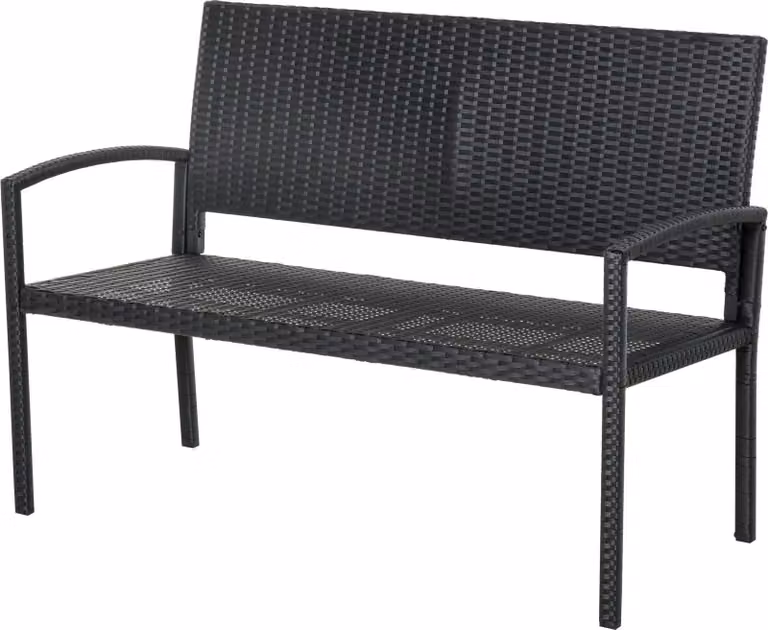 Panca da giardino in polyrattan - Panca da esterno - Struttura in acciaio - Resistente alle intemperie - Un lato - Con braccioli - Facile montaggio - 122x60x85 cm - Lavanda