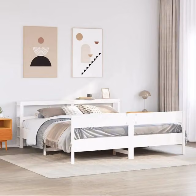 Giroletto senza Materasso Bianco 200x200 cm Legno Massello Pino 3306175