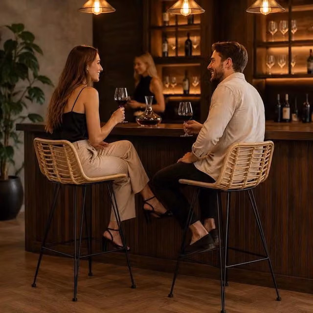 Bar Stools, 2 Pieces, Rattan, Natural