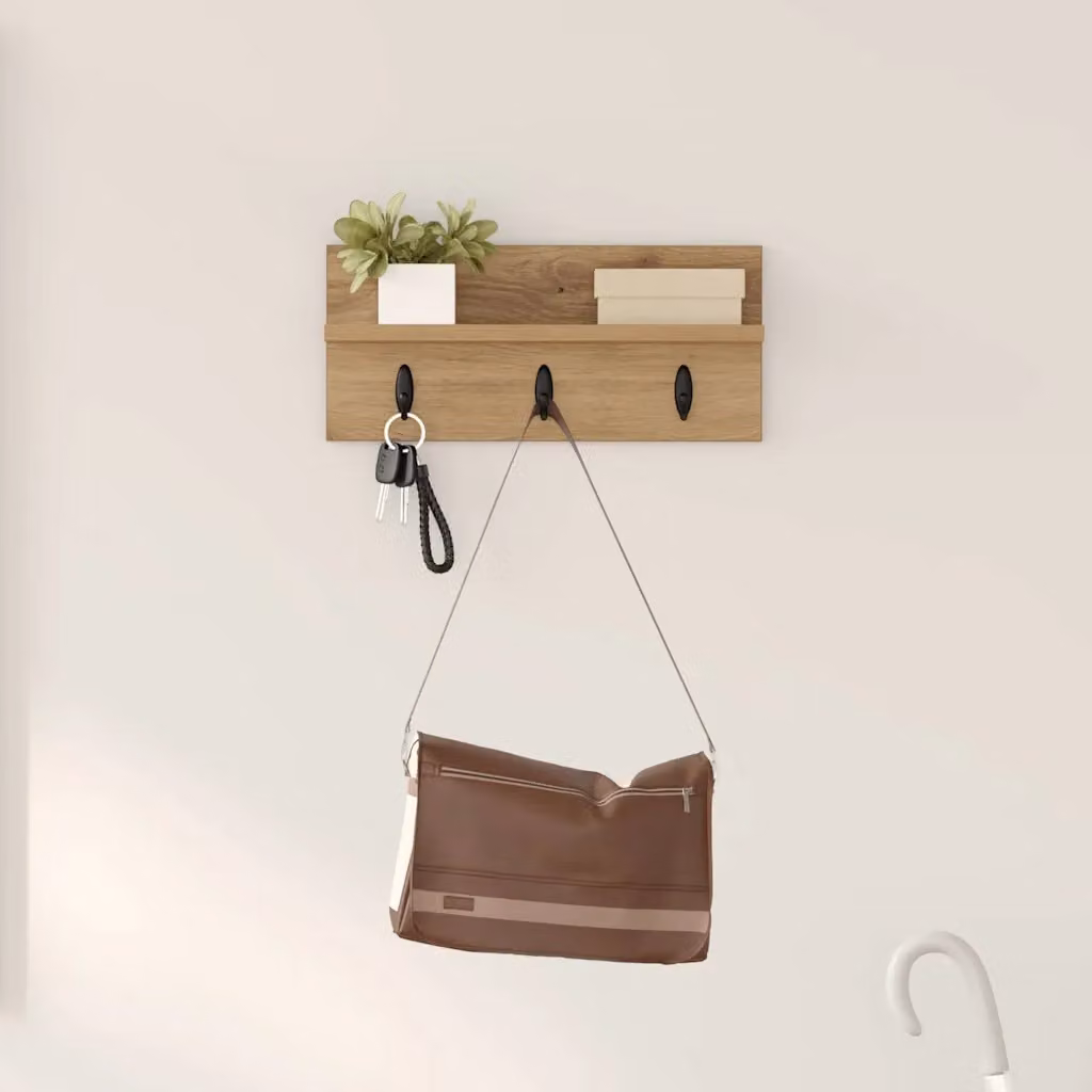 Appendiabiti a muro moderno vidaXL in legno marrone con ganci distribuiti L: 40 cm, H: 10,5 cm, P: 3 cm