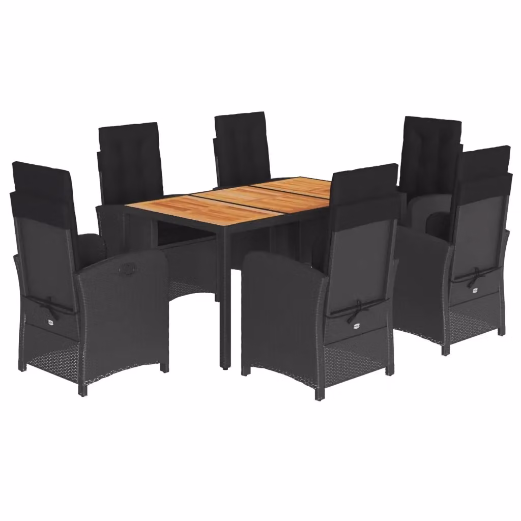 Set da pranzo da giardino vidaXL in legno di acacia oliato e polyrattan con tavolo in vetro, 7 pezzi, nero e marrone – 2