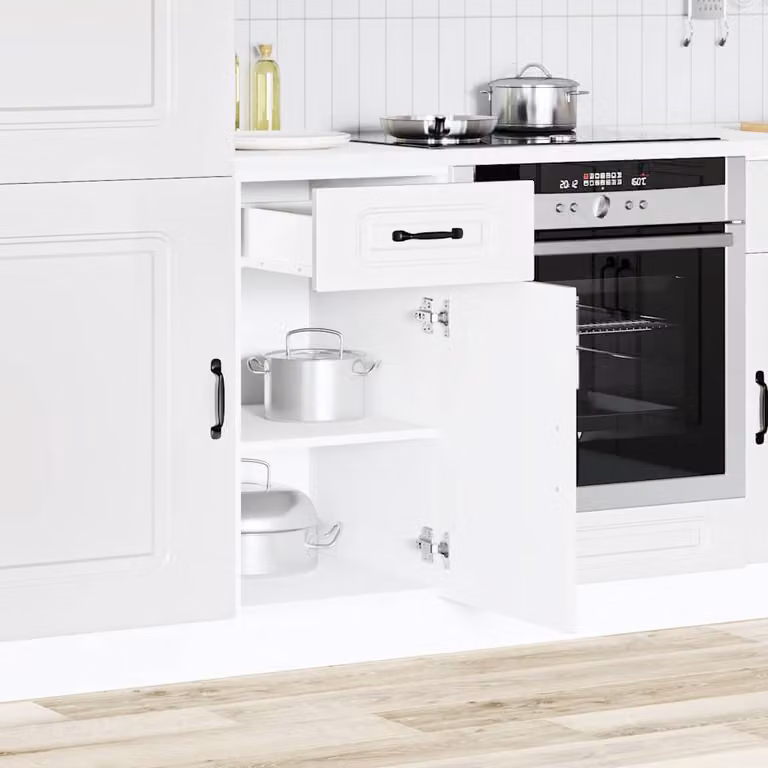 Base da cucina moderna vidaXL Kalmar Bianco in legno MDF con ante a battente e ripiani interni L: 46 cm, P: 40 cm, H: 81,5 cm