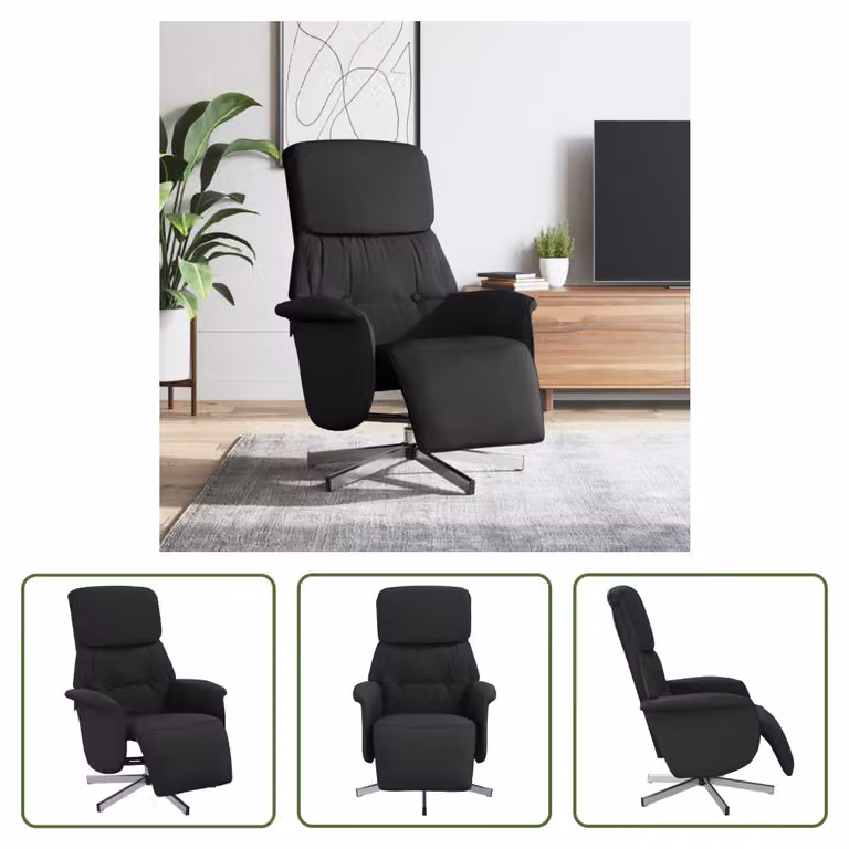 The Living Store Poltrona relax con poggiapiedi in tessuto nero