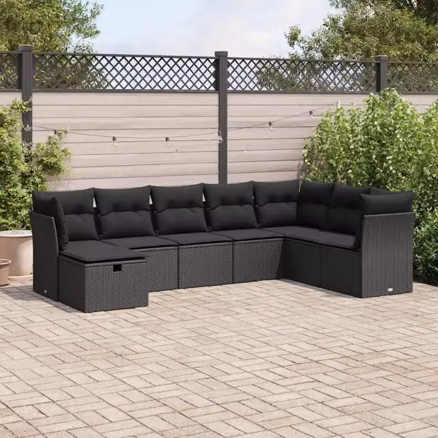 Set Divani da Giardino con Cuscini 8 pz Nero in Polyrattan 3325331