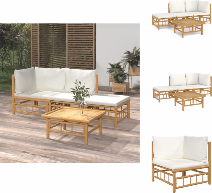 vidaXL Set di 4 pezzi per salotto da giardino con cuscini in bambù bianco crema - Set di mobili da giardino