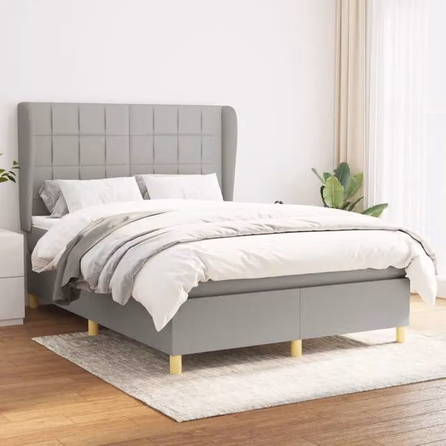 Letto Ibrido vidaXL con Giroletto a Molle e Materasso in Tessuto Grigio e Bianco L/P/H: 193 x 147 x 128 cm