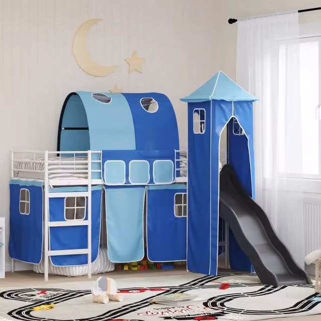 Letto a castello per bambini Bianco e Blu 75 x 190 cm Metallo 42020899