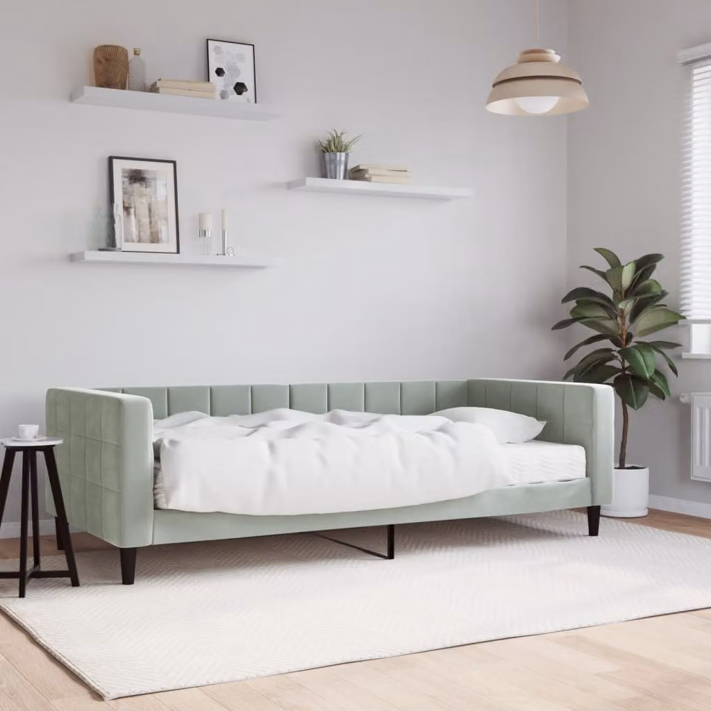 vidaXL Divano Letto in Velluto Grigio con Materasso L/P/H: 90 x 190 cm