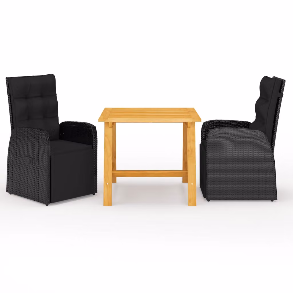 vidaXL Set da pranzo da giardino a 3 pezzi nero