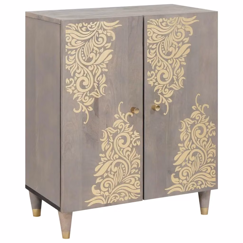 Credenza moderna vidaXL in legno di mango massello, Grigio e Oro, L: 60 cm, P: 33 cm, H: 75 cm