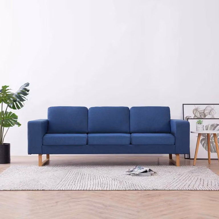 vidaXL Divano a 3 Posti in Tessuto Blu con Cuscini e Coperture Rimovibili