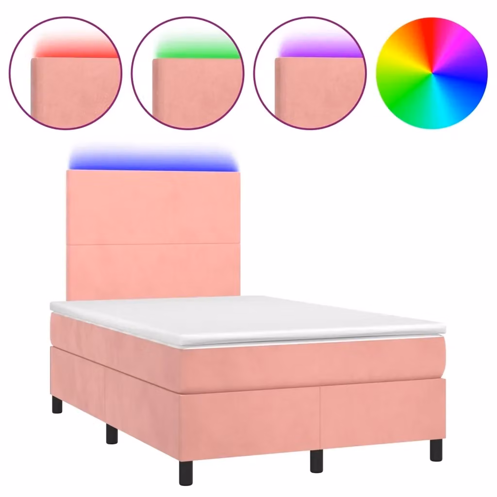 Letto a Molle con Materasso Ibrido vidaXL in Velluto Rosa con Illuminazione LED e Porta USB L/P/H: 120 x 200 cm – 2
