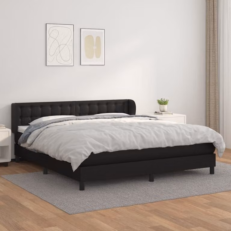 The Living Store Letto a molle con materasso nero 160x200 cm in Pelle finta