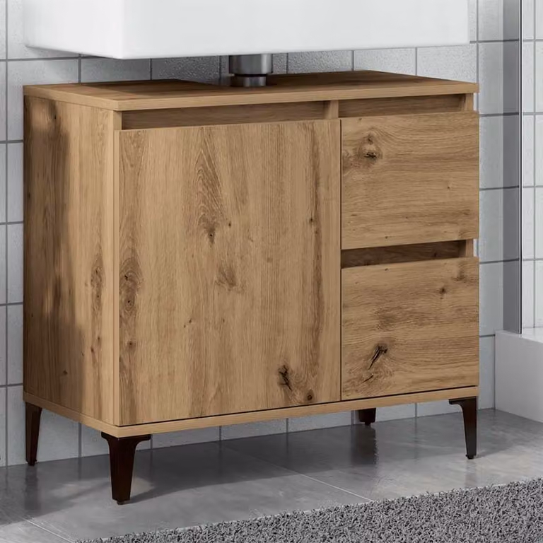 Mobile Sottolavabo vidaXL in Rovere Artigianale Marrone con Ante e Cassetti L/P/H: 65 x 33 x 60 cm