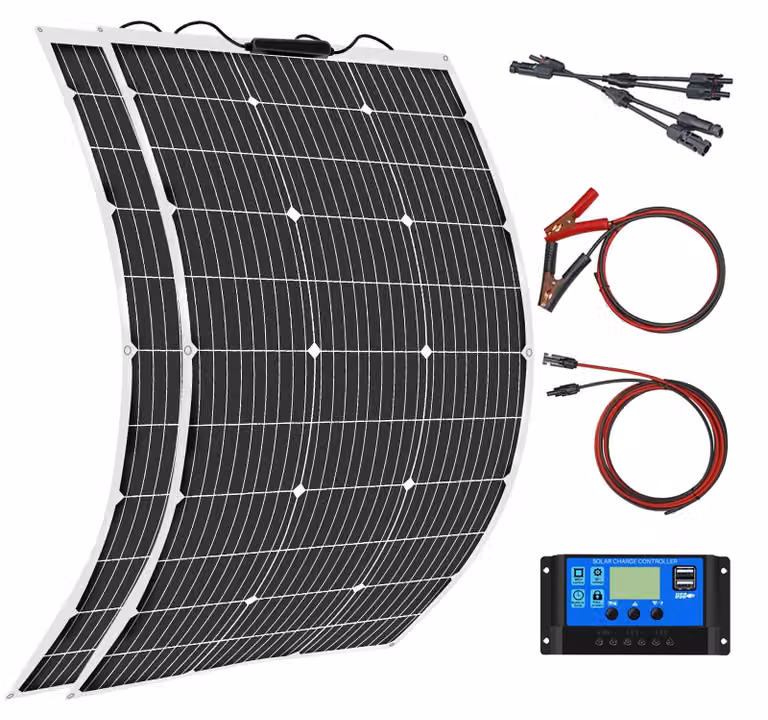 Pannelli solari flessibili da 200W a 12V, kit composto da 2 pannelli da 100W ciascuno, con regolatore di carica da 20A