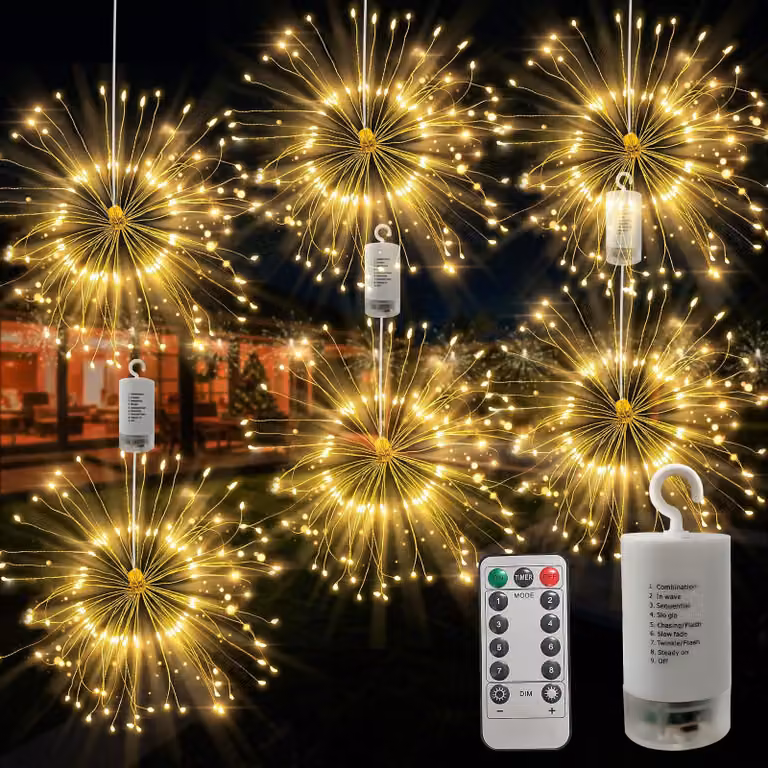 Catena luminosa a LED con 120 luci, 8 modalità, grado di protezione IP65, alimentazione a batteria, confezione da 6