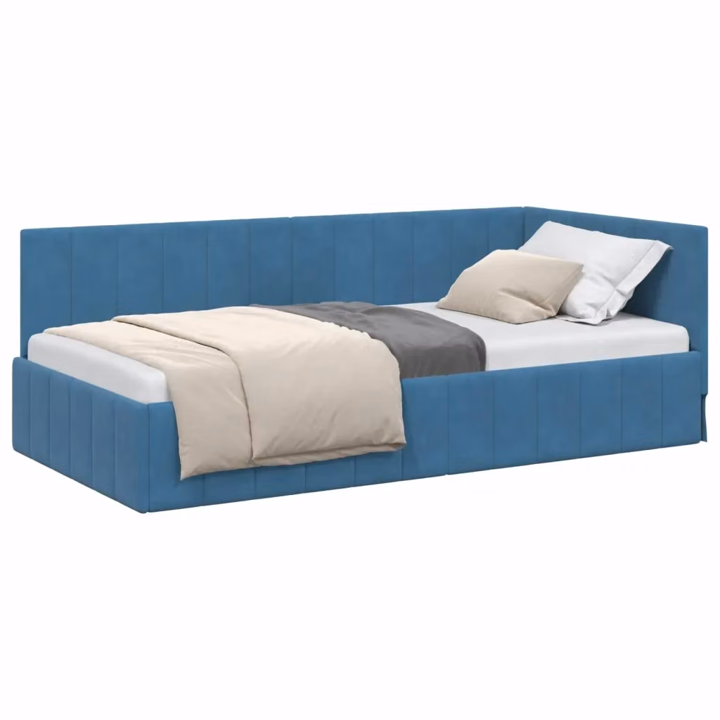 Cornice del letto ad angolo vidaXL in velluto blu, L 90 cm x P 200 cm – 2