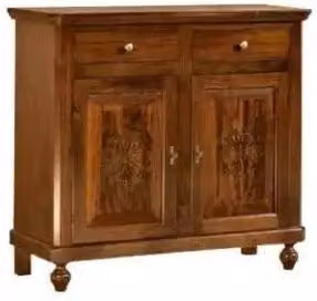Credenza madia napoletana in legno 2 ante arte povera noce scuro decorata a mano
