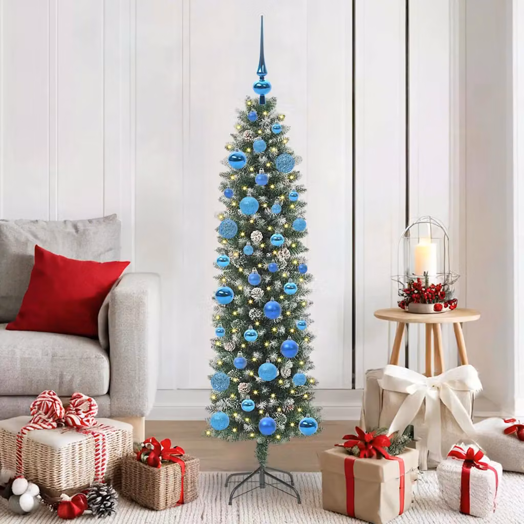 vidaXL Albero di Natale Artificiale Sottile Verde e Bianco 150 cm