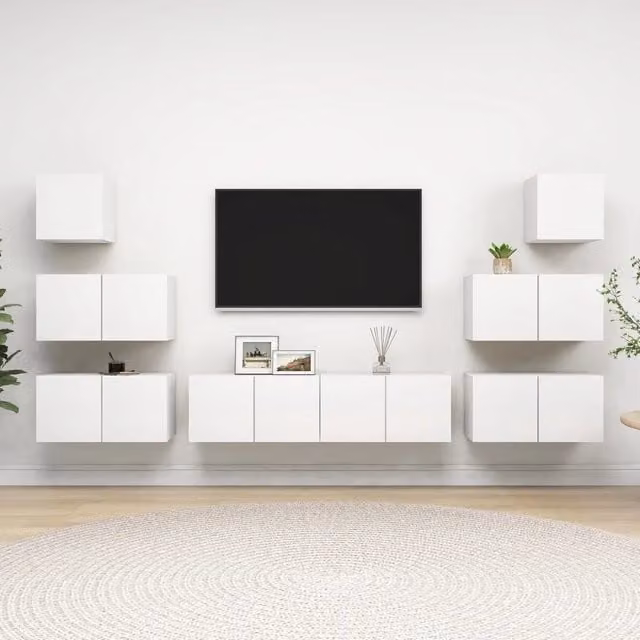 Set Mobili Porta TV 8 pz Bianco in Legno Multistrato 3078714