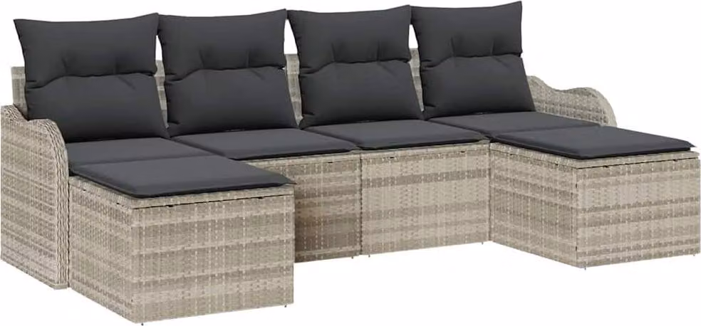 Set Divano da Giardino 6 pcs Grigio chiaro Poly Rattan