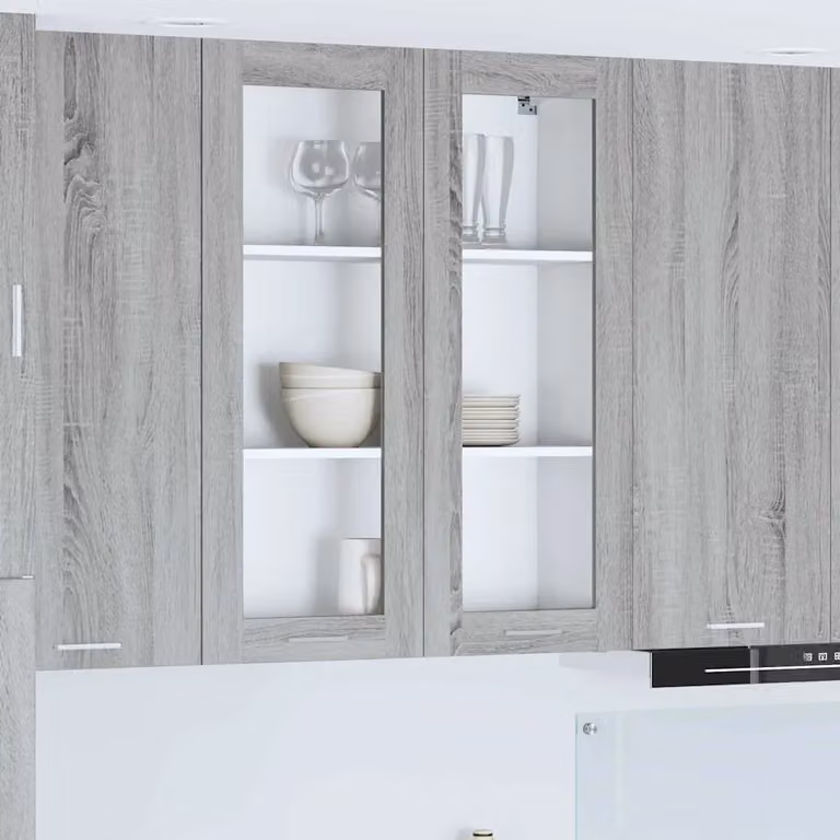 Armadio pensile da cucina moderno vidaXL con ante in vetro, Grigio, L 80 cm x P 31 cm x H 100 cm