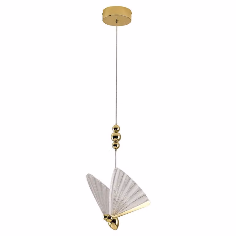 Lampada a sospensione LED Mariposa oro-trasparente 8W, tonalità di bianco, 1040 lm, vetro, dimensioni: 130x18x18 cm, IP20, Light Prestige