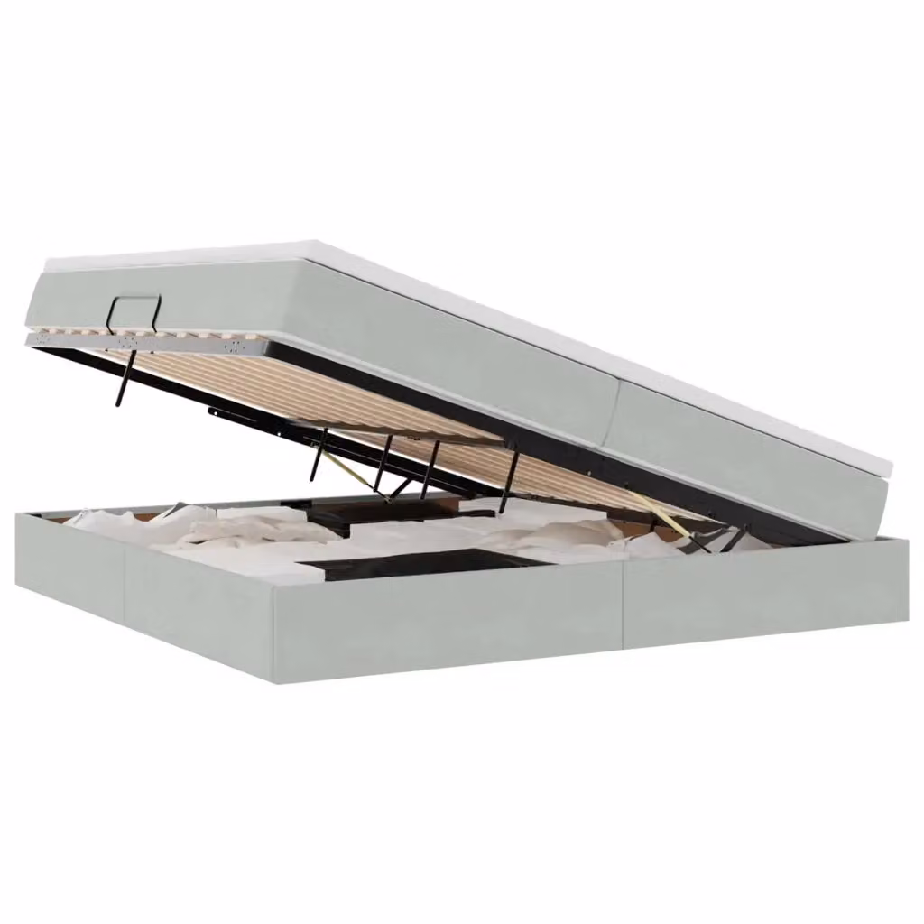 Letto con contenitore e materasso ibrido vidaXL in tessuto grigio L/P/H: 200 x 200 x 48,5 cm – 2