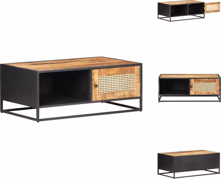 vidaXL Tavolino 90x50x35 cm Legno di mango grezzo e vimini viennese - Tavolini da caffè