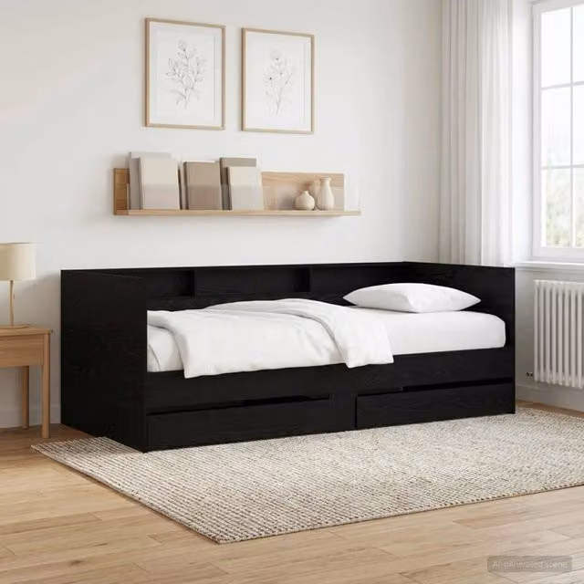 Daybed con cassetto Rovere Nero Legno ingegnerizzato 3429643