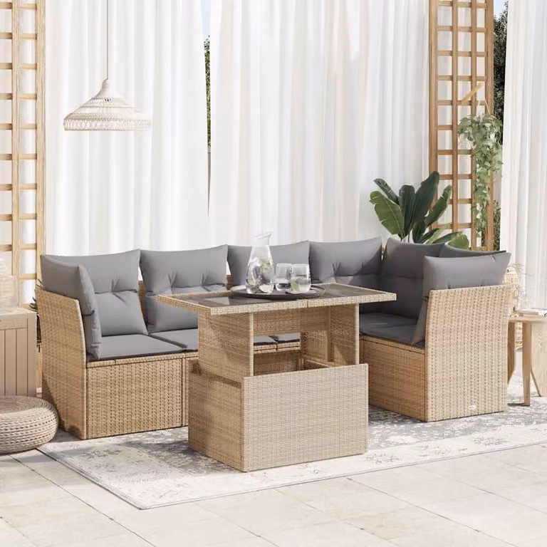 Set Divano da Giardino vidaXL a Forma di L in Polyrattan con Tavolino e Cuscini Beige e Grigio