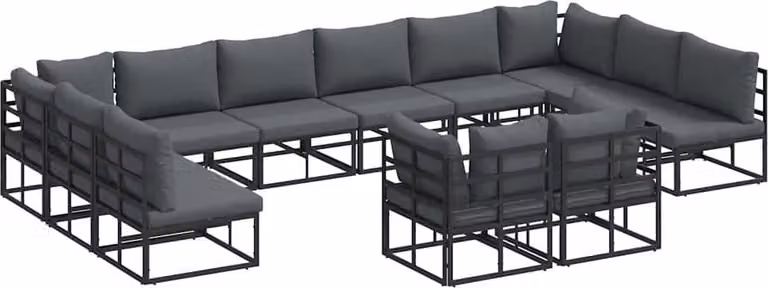 Set Divano da Giardino con cuscino 12 pcs Nero Alluminio
