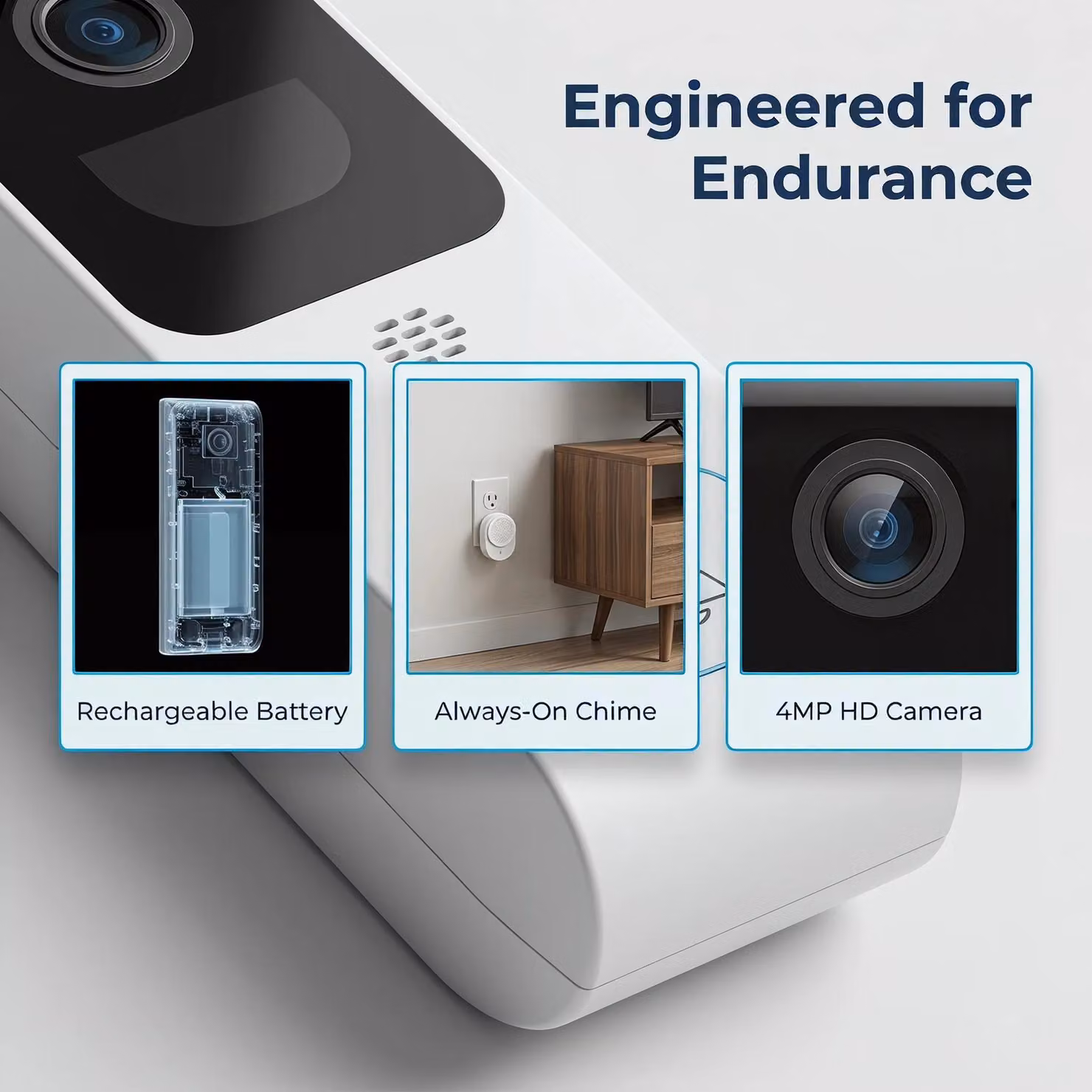 Videocamera per citofono - 4 MP - Wi-Fi dual-band - Audio bidirezionale - Rilevamento del movimento - Visione notturna a infrarossi 5 m - Batteria da 4800 mAh, colore bianco