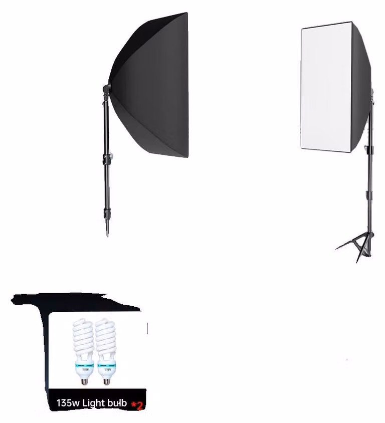 Set di illuminazione per fotografia, treppiede regolabile in altezza, design a softbox, 2 lampadine da 135 W