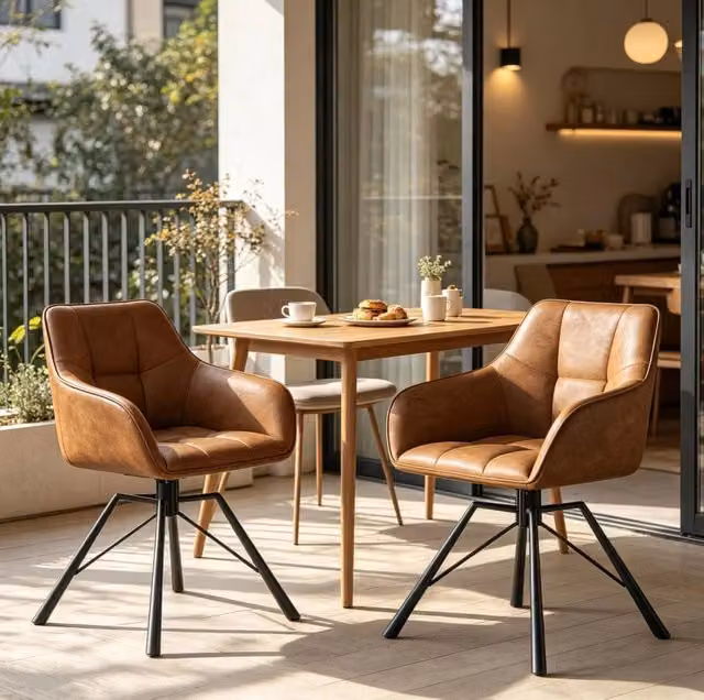 Set 2 sedie da pranzo ULEVR girevoli a 360¡ã con braccioli, similpelle marrone chiaro e gambe in metallo