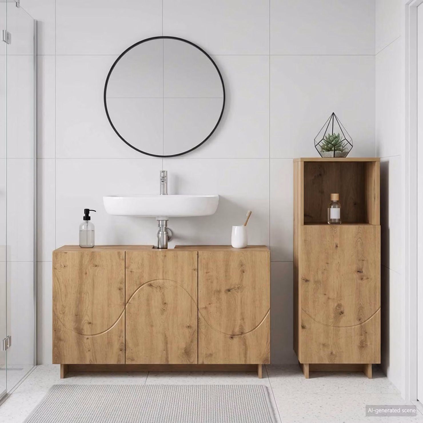 Set di mobili da bagno moderni vidaXL in legno marrone composto da mobile lavabo e mobileto laterale L/P/H: 101,0 x 40,79 x 58,0 cm