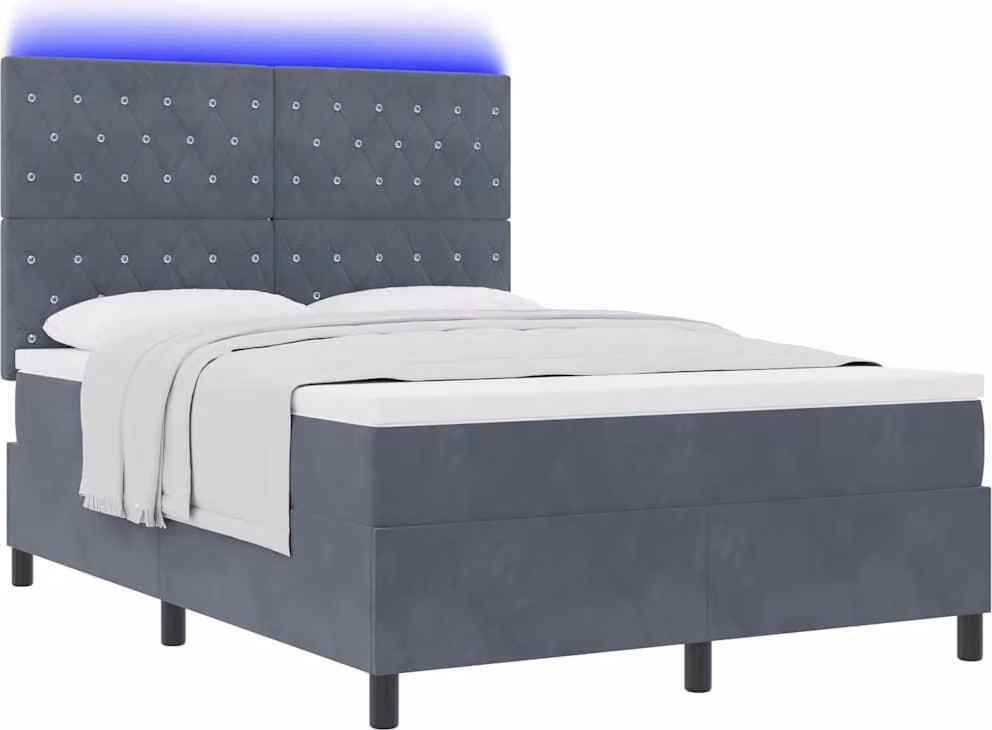 Letto a Sorgente LED Grigio scuro 140 x 190 cm Velluto