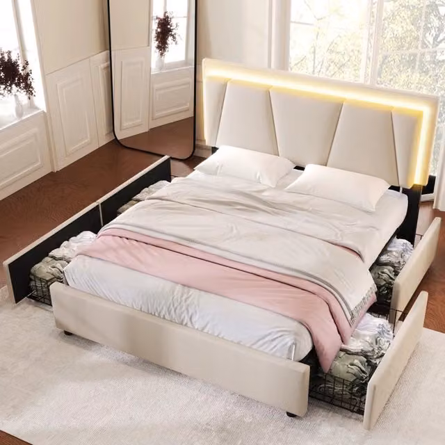 letto imbottito legno beige 140x200 cm