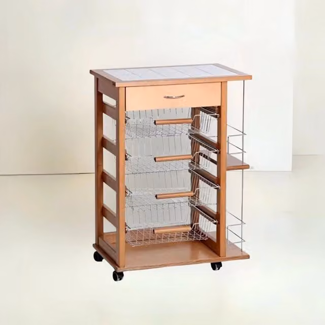 Carrello moderno IPERBRIKO in legno color marrone con cassetto e ruote L/P/H: 85 x 59 x 39 cm