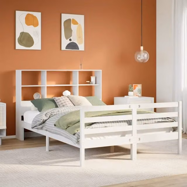 Letto Libreria senza Materasso Bianco 160x200 cm Legno di Pino 3321904