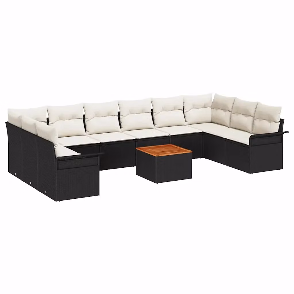Set Divano da Giardino vidaXL 11 Pezzi a Forma di U con Tavolino, Colore Nero e Beige – 2
