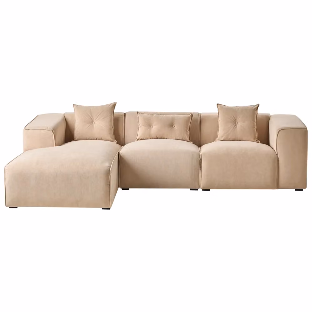 Divano Angolare Beliani in Velluto Beige con Cuscini Extra, Modello Moderno a 3 Posti con Versione Sinistra, L/P/H: 294 x 170 x 72 cm – 2