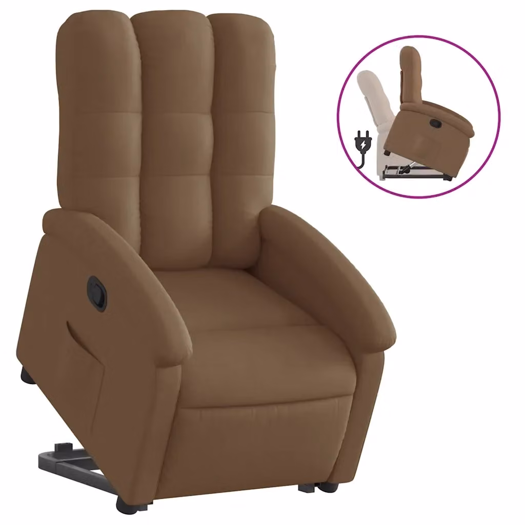 Poltrona Alzapersona Reclinabile vidaXL in Tessuto Marrone con Assistenza Elettrica per Senior – 2