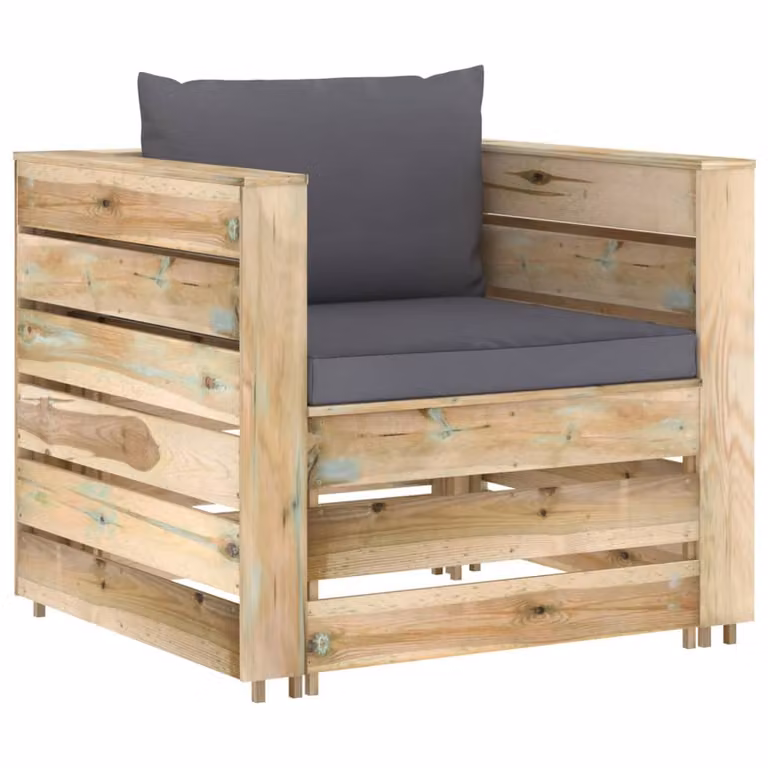 set da giardino 2 pezzi con cuscini Verde Legno impregnato