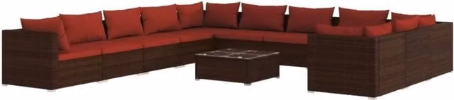 Set mobili da giardino set arredamento da esterno 12 pz con cuscini polyrattan marrone 02_0015655