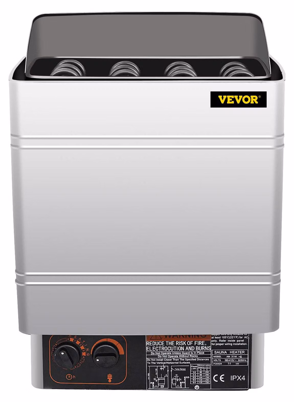 Stufa elettrica per sauna, 9 kW, 380-415 Volt, acciaio inossidabile, adatta per saune fino a 13 m³